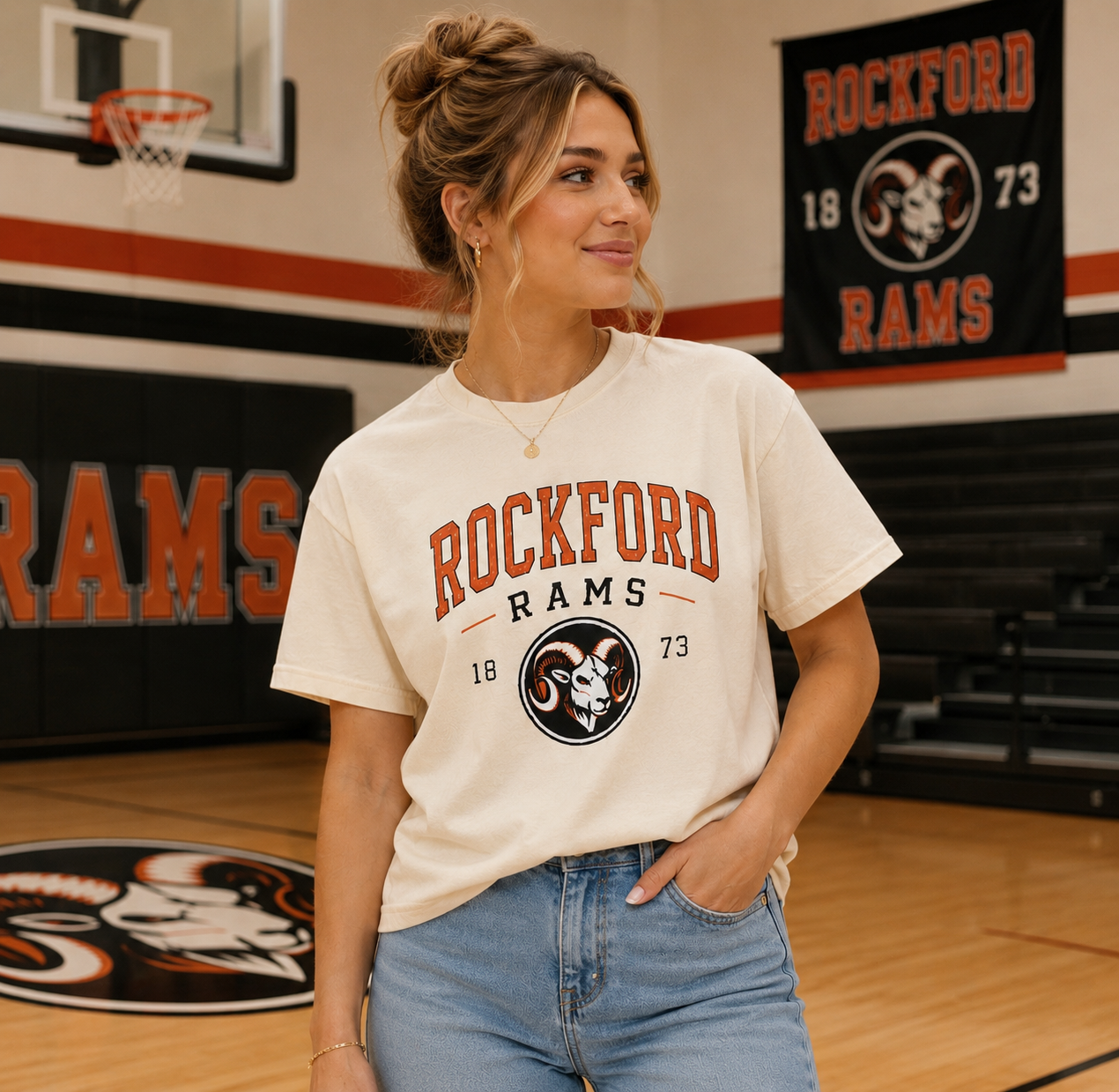 Rockford Rams Cropped Boxy Tee — Vintage Collegiate Logo Shirt