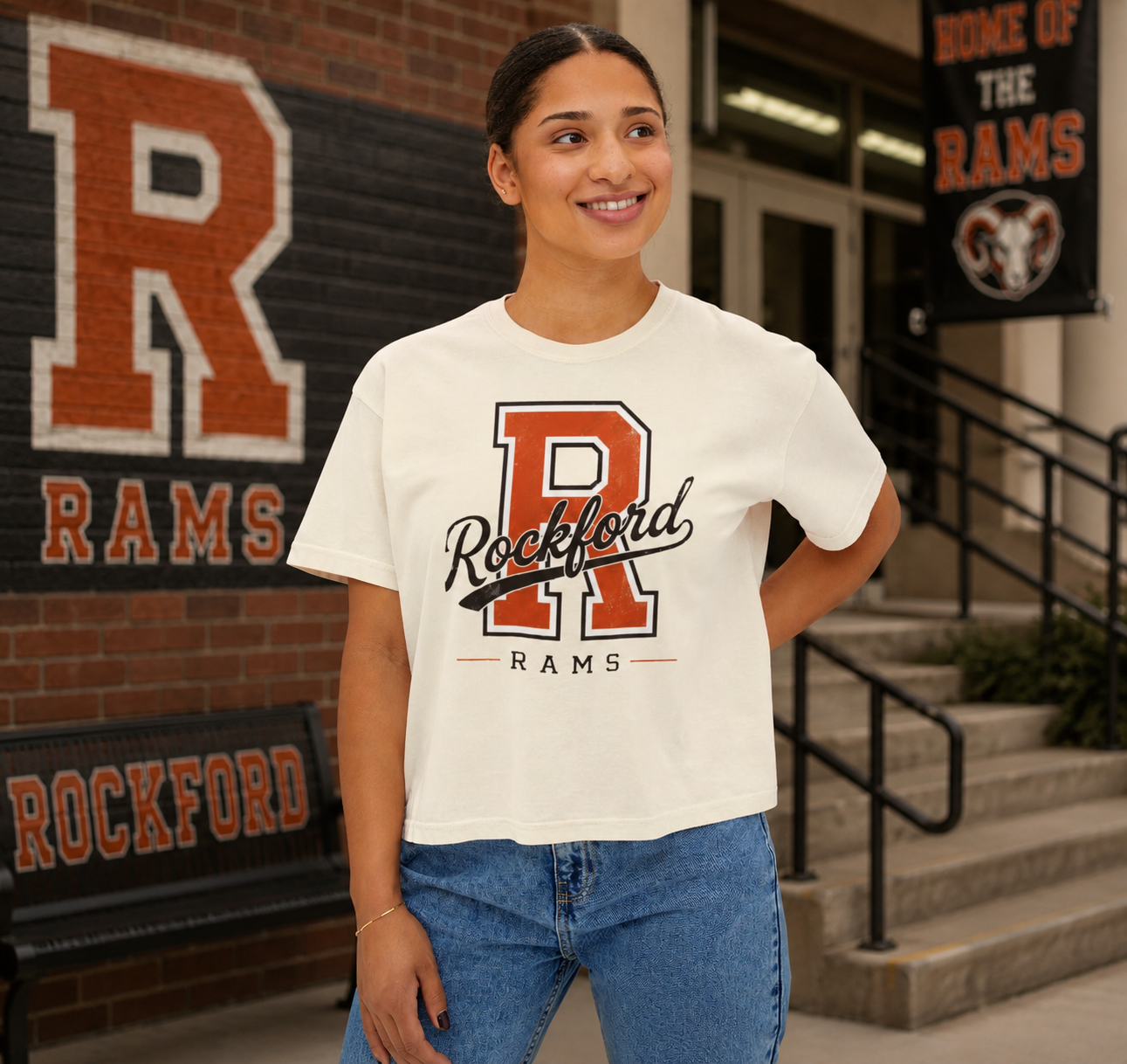 Rockford Rams Cropped Boxy Tee — Vintage Collegiate P Logo