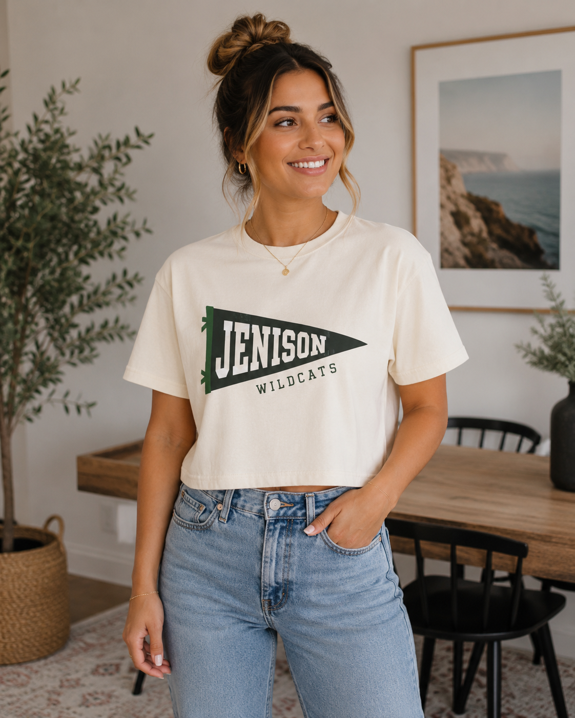 Jenison Wildcats Cropped Boxy Tee – Vintage Pennant School Spirit Shirt