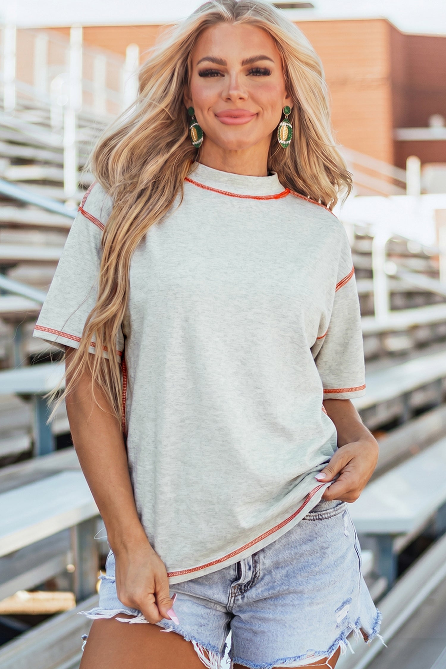 Light Grey Reversible Contrast-Stitched T-Shirt