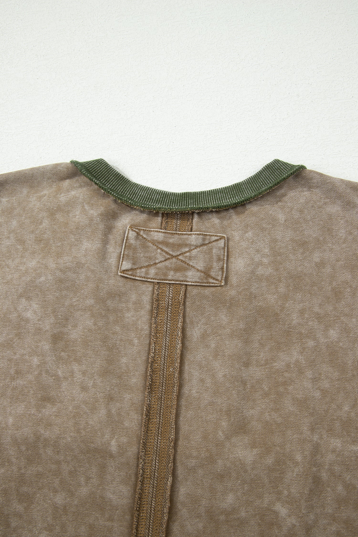Breen Mineral Wash Raw Seam Patchwork Flower Patched 3/4 Sleeve Oversize Top