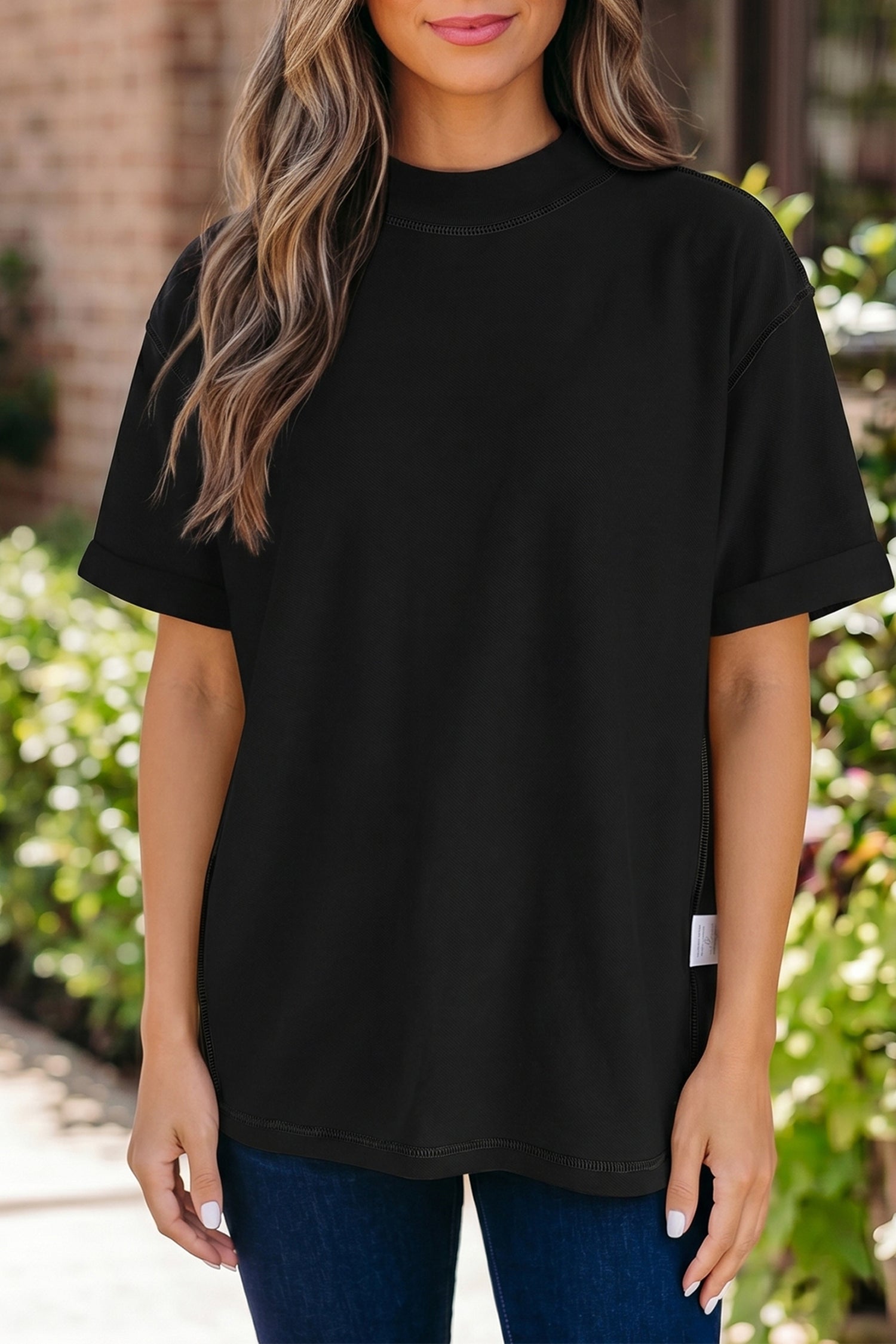 Sachet Pink Solid Color High Neck Oversize Tee